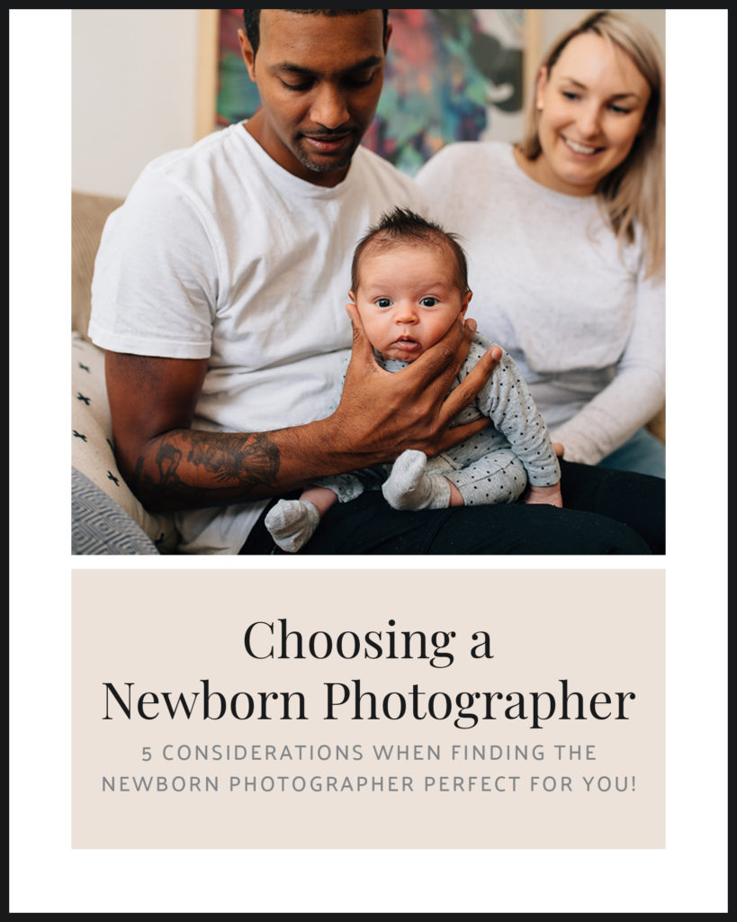 choosing a newborn photographer, title banner with image of dad holding baby